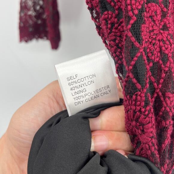 Tadasho Shoji Too Crochet Mesh Dress 24Q Whimsigoth Burgundy Romantic Glam Lace - Picture 12 of 12